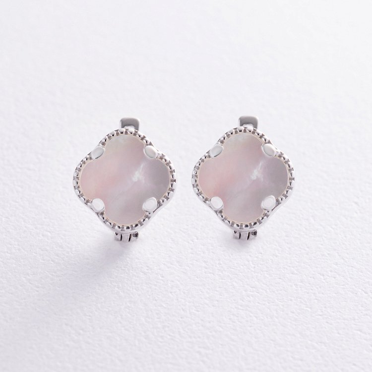 Серебряные серьги "Клевер" с перламутром 121590 от ювелирного магазина Оникс - 2