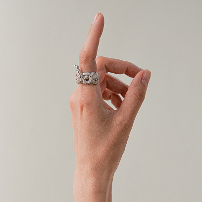 Серебряное кольцо "World snake" 1688род №5