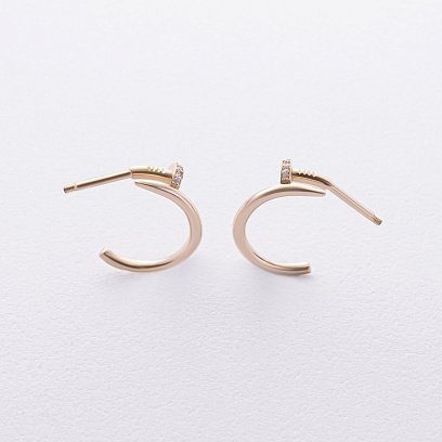 Сережки - пусети "Цвях" у жовтому золоті (фіаніти) с09174 №6