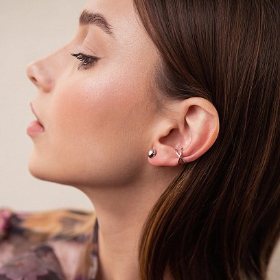 Сережки - пусети "Напівсфера" у білому золоті (0.7 см) с08205 №2