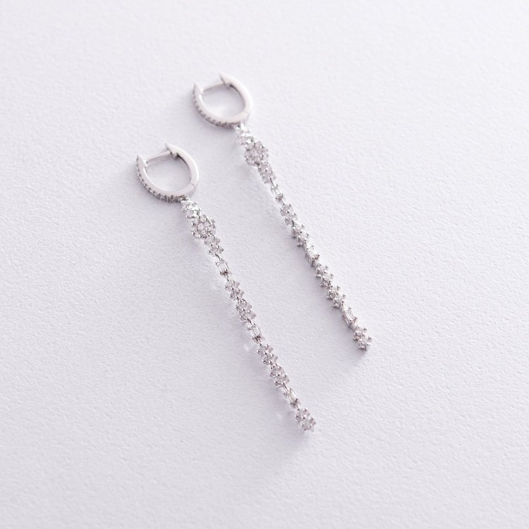 Висячі сережки з діамантами з білого золота сб0297ca від ювелірного магазину Онікс - 2