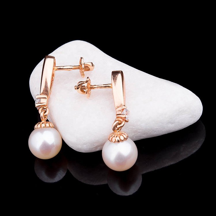 Серьги с жемчугом и фианитами с02241 от ювелирного магазина Оникс - 2