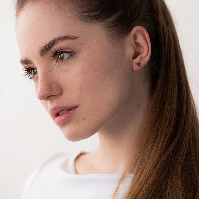 Серьги - пусеты с рубинами в белом золоте с06806 №2