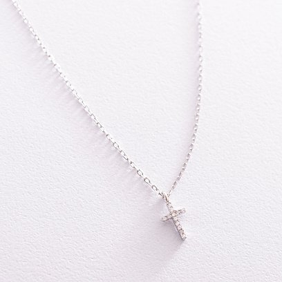 Колье "Крестик" в серебре с фианитами 181071