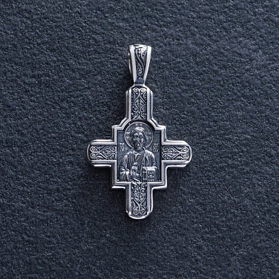 Серебряный православный крестик " Господь Вседержитель. Великомученик Пантелеимон Целитель" 131922 №5
