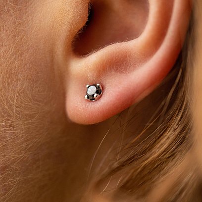 Золотые серьги - пусеты с черными бриллиантами сб0443y №4