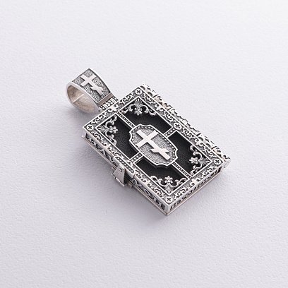 Серебряный православный кулон - книга "Николай Чудотворец. Спаси и Сохрани" с эбеновым деревом 1348 №12