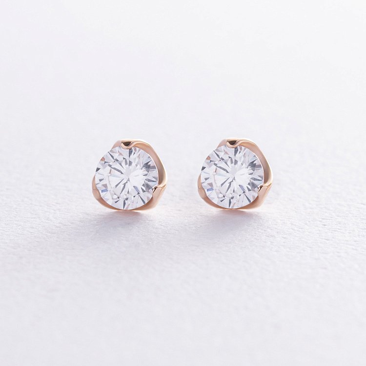 Сережки - пусети з фіанітами (жовте золото) с08346 від ювелірного магазину Онікс - 2