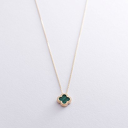 Кольє "Конюшина" в жовтому золоті (малахіт) кол01693