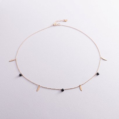 Колье "Перышки" в желтом золоте (фианиты) кол02032