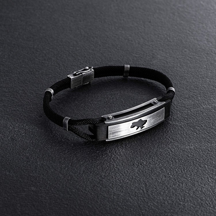 Шелковый браслет "Карта Украины" с серебряными вставками (эбен) 1248с от ювелирного магазина Оникс