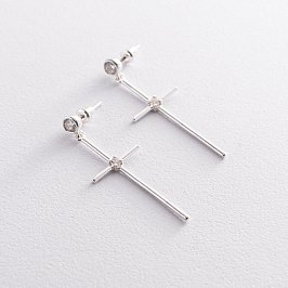 Серебряные серьги "Кресты" с фианитами 123018