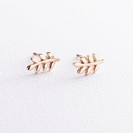 Серьги - пусеты "Веточки" в желтом золоте с08485