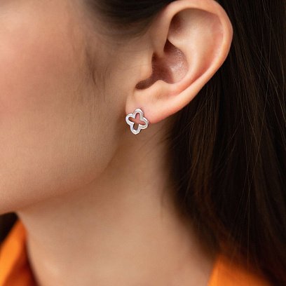 Серьги - пусеты "Клевер" в белом золоте с06987 №3
