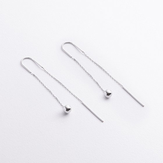 Серьги - протяжки "Шарики" в белом золоте с09798