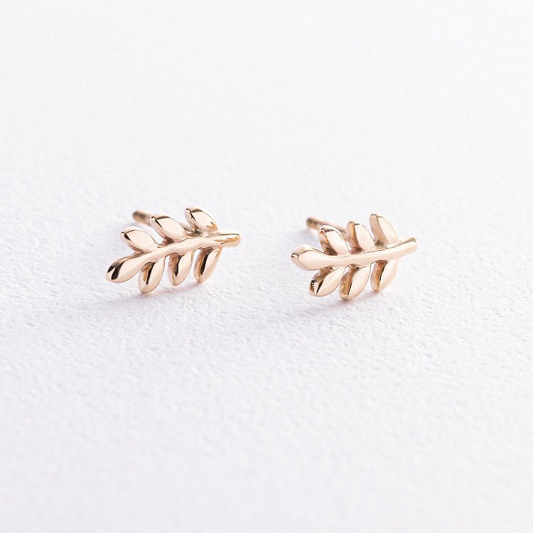 Серьги - пусеты "Веточки" в желтом золоте с08485 от ювелирного магазина Оникс