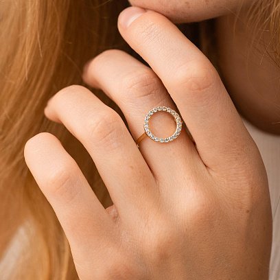 Кольцо "Круговорот" в желтом золоте (фианиты) к08152 №4