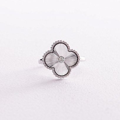 Серебряное кольцо "Клевер" с фианитом 583к №3