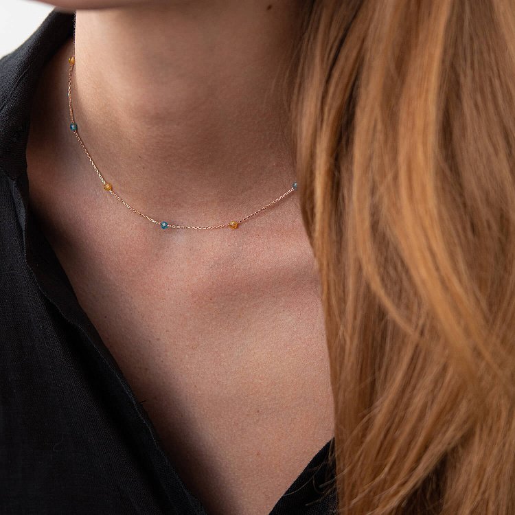 Кольє "Вільна" у червоному золоті (блакитні та жовті фіаніти) кол02249 від ювелірного магазину Онікс - 3