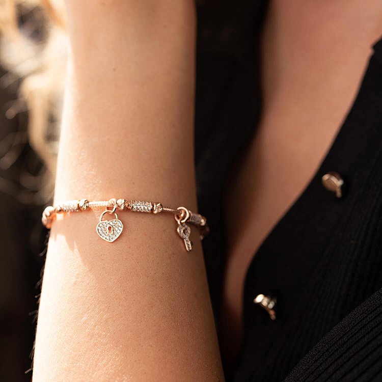 Золотой браслет "Сердечко с ключиком" (фианит) б04007 от ювелирного магазина Оникс - 4