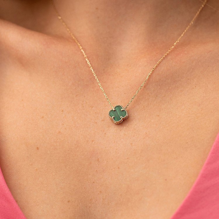 Кольє "Конюшина" в жовтому золоті (малахіт) кол01660 від ювелірного магазину Онікс - 1