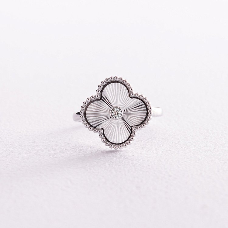 Серебряное кольцо "Клевер" с фианитом 583к от ювелирного магазина Оникс - 2