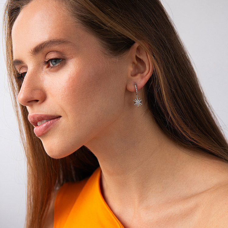 Золоті сережки "Полярна зірка" з фіанітами с09530 від ювелірного магазину Онікс - 3