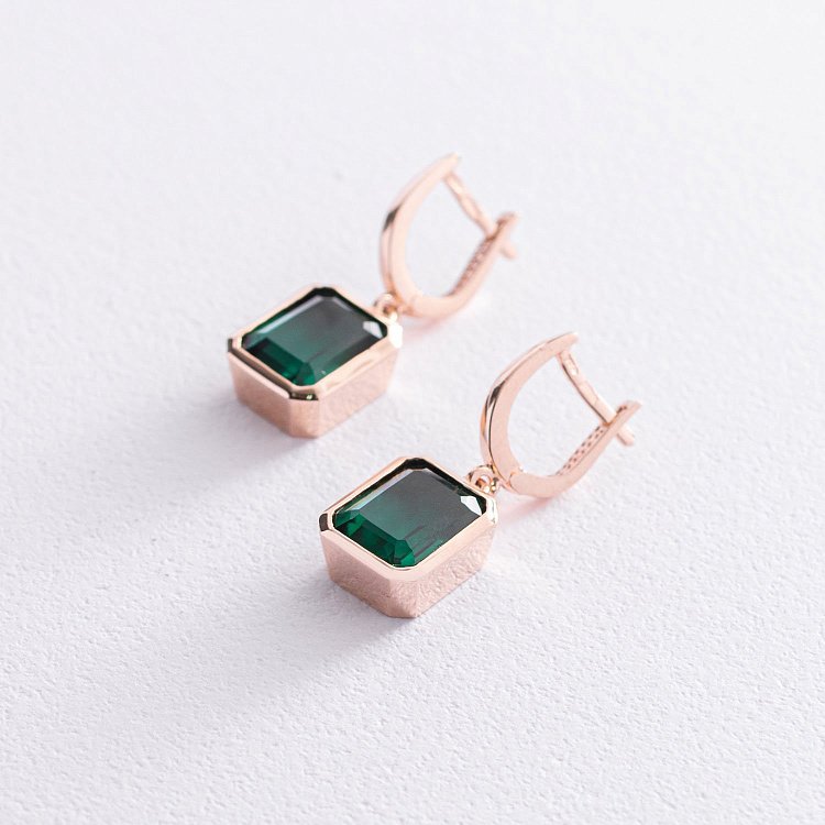 Золоті сережки з зеленими фіанітами с07513 від ювелірного магазину Онікс - 3