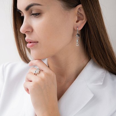 Золотые серьги "Цветочки-сердце-клевер" с фианитами с04858 №2