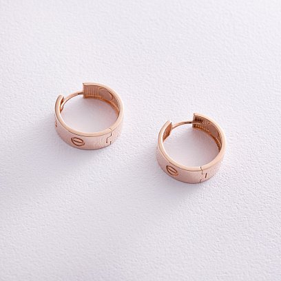 Серьги - кольца "Love" в красном золоте с08166 №3