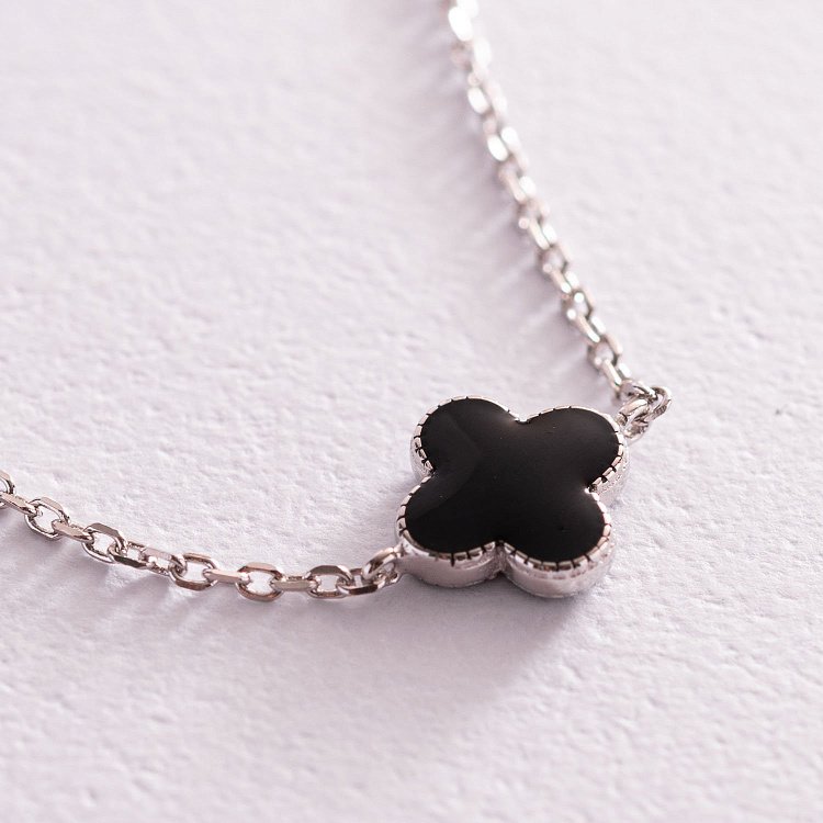 Срібний браслет "Конюшина" (чорна емаль) 141580 від ювелірного магазину Онікс - 2