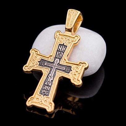 Срібний хрестик з позолотою «Голгофа» 131794 №5