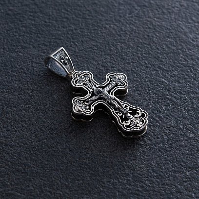 Серебряный крест "Распятие. Спаси и Сохрани" с эбеновым деревом mini 1071 №3