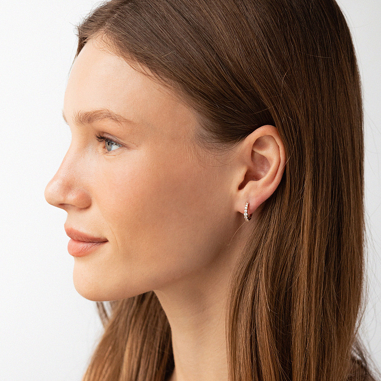 Сережки - кільця з фіанітами (червоне золото) с09170 від ювелірного магазину Онікс - 3