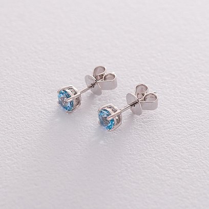 Золоті сережки-пусети з блакитним топазом сб0112gl №3