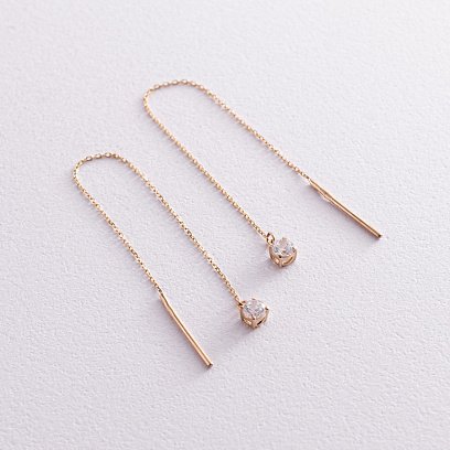 Золотые серьги - протяжки с фианитами с07658