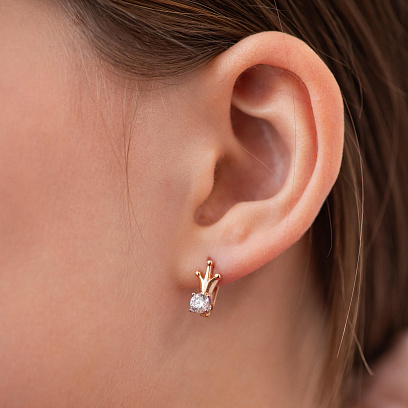 Детские золотые серьги "Корона" с фианитами с07604 №4