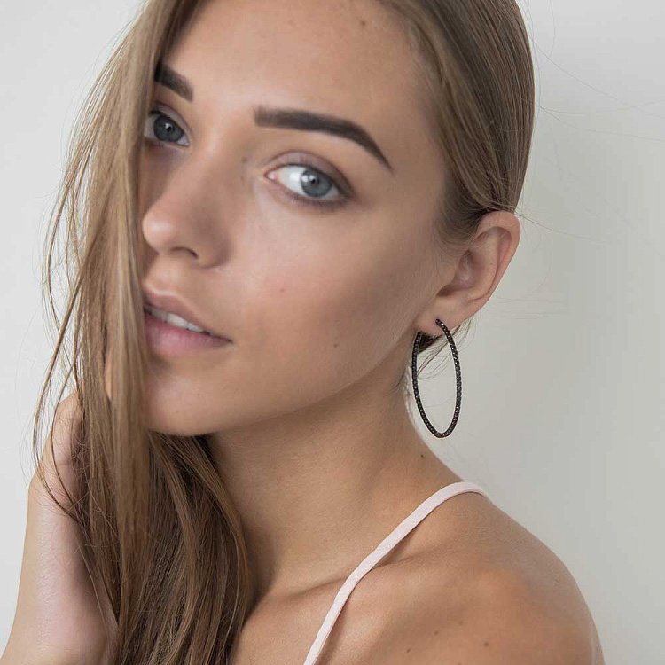 Золотые серьги "Кольца" с черными фианитами TNSCIONECCB0b от ювелирного магазина Оникс - 3