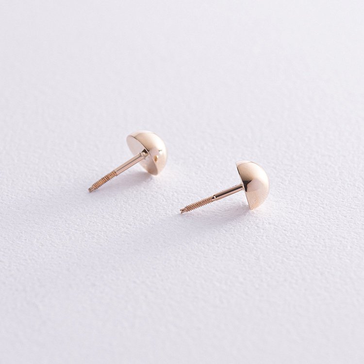 Серьги - пусеты "Полусфера" в желтом золоте (0.7 см) с08203 от ювелирного магазина Оникс - 1