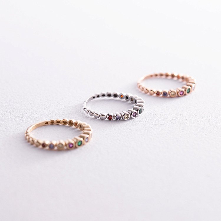 Кольцо с разноцветными фианитами (белое золото) к07130 от ювелирного магазина Оникс - 11