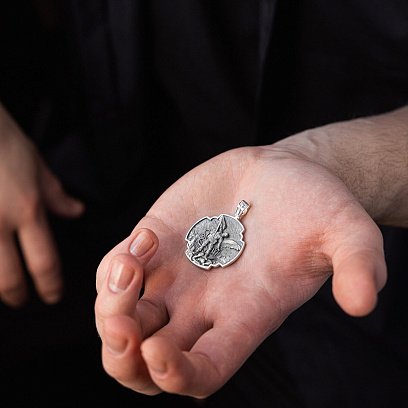 Серебряный кулон "Український воїн. Молитва до Архангела Михаїла" 133226 №18