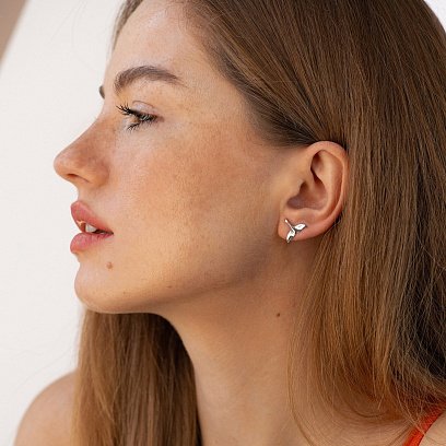 Серебряные серьги - пусеты "Хвост кита" 122825 №2