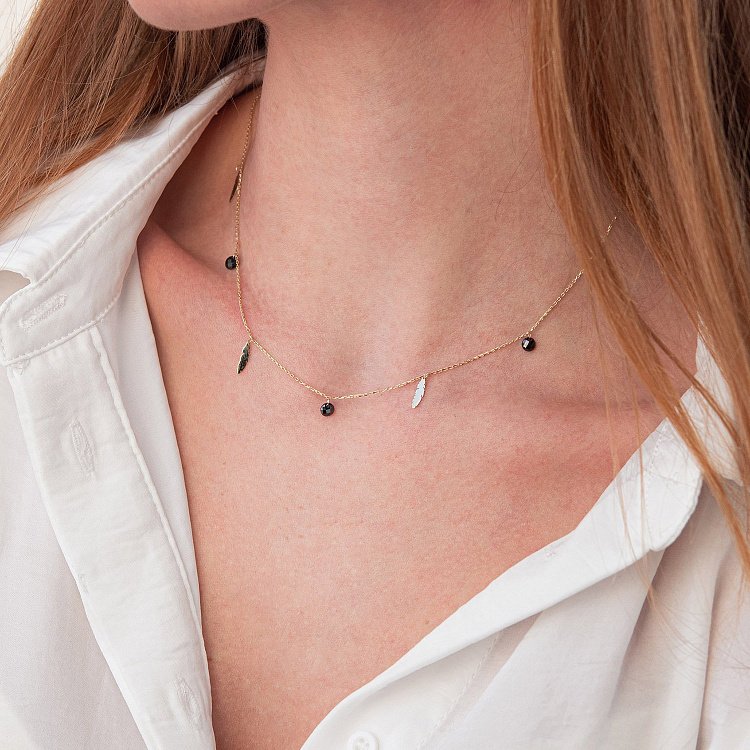 Кольє "Пір'ячка" в жовтому золоті (фіаніти) кол02032 від ювелірного магазину Онікс - 1