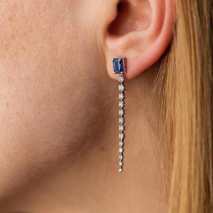 Золоті сережки - пусети (сапфіри, діаманти) сб0513sm від ювелірного магазину Онікс - 1