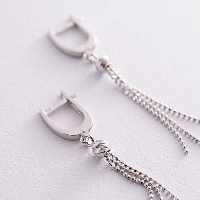 Серьги "Шарики" с цепочками (белое золото) с07815 №3