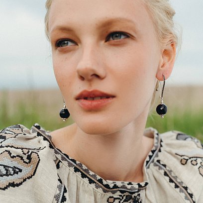 Золотые серьги с агатом и фианитами 459093B №2