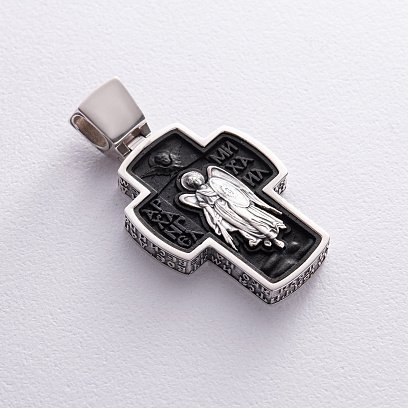 Мужской православный крест "Спас Нерукотворный. Архангел Михаил" из эбенового дерева и серебра 1052 №5