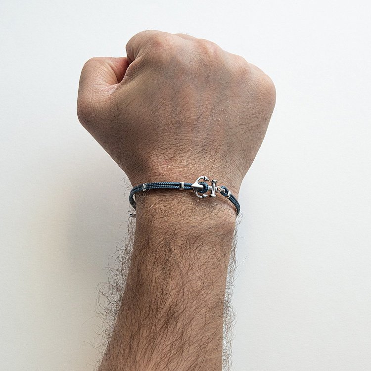 Чоловічий браслет з кевлара з сріблом і золотою вставкою "Якір" Zancan EXB619R-AV від ювелірного магазину Онікс - 2