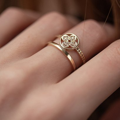 Каблучка "Конюшина" в жовтому золоті (жовті фіаніти) к07444 №2