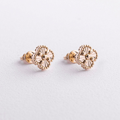 Сережки - пусети "Конюшина" в жовтому золоті с09670 №2